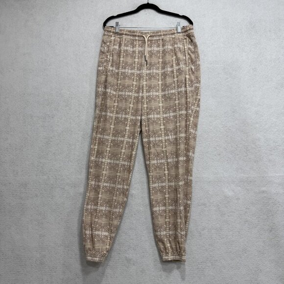 Patagonia Pants Womens Large Tan Fleece Patterned Drawstring Jogger Pockets FA23 - Picture 1 of 13